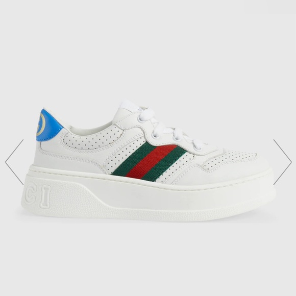 GUCCI CHILDREN'S LEATHER SNEAKER WITH WEB - Picture 1 of 6